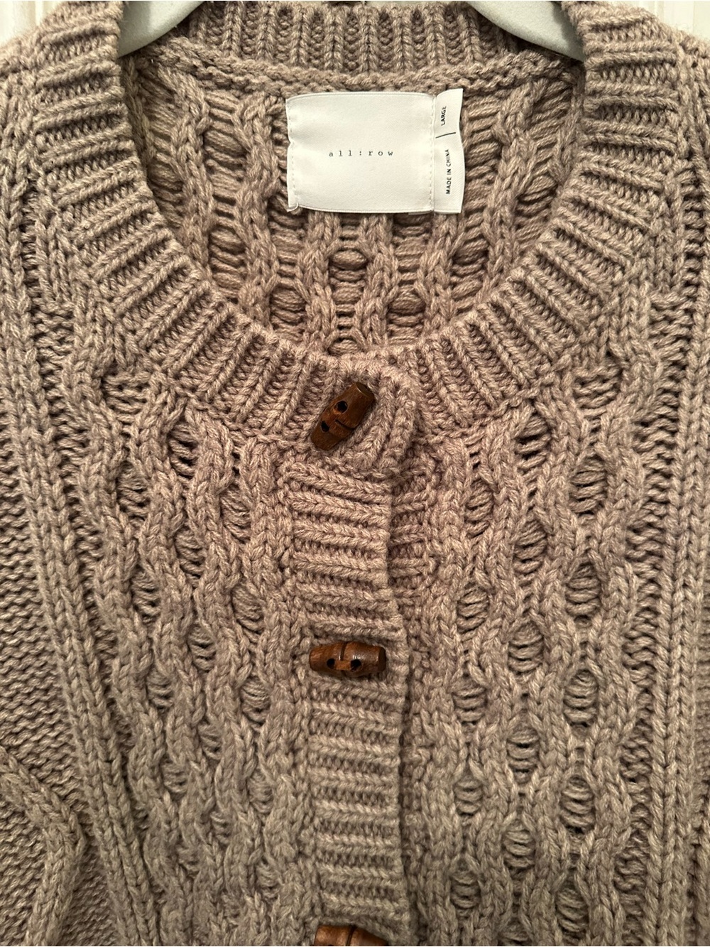 Chunky Cable Knit Button-Front Cardigan - Taupe - Picture 4 of 6